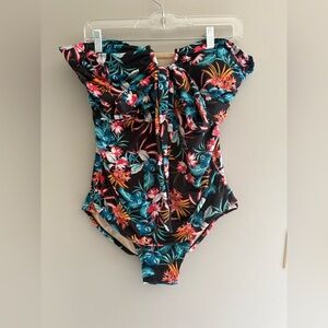 Merona Floral One Piece Swimsuit - Black and Multicolor